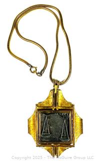L. Razza Two Tone Libra Zodiac Pendant Necklace
