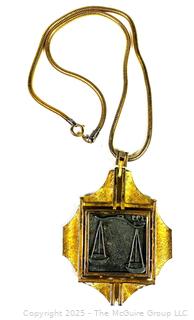L. Razza Two Tone Libra Zodiac Pendant Necklace