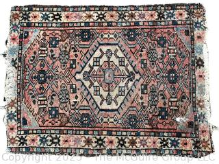 Hand Knotted Persian Wool Rug, Some Wear.  30" x 23"