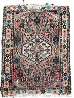 Hand Knotted Persian Wool Rug, Some Wear.  30" x 23"