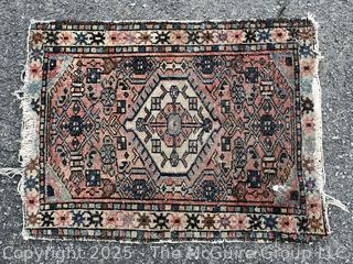 Hand Knotted Persian Wool Rug, Some Wear.  30" x 23"