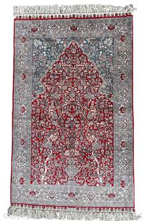 Hand Knotted Signed Silk Turkish Prayer Rug. 37" x 61"