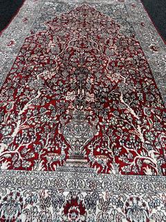 Hand Knotted Signed Silk Turkish Prayer Rug. 37" x 61"