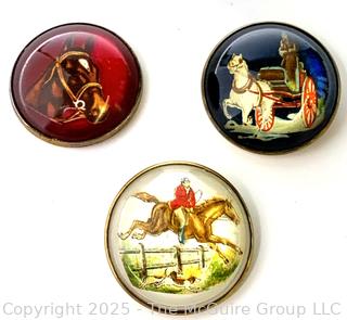 Three (3) Glass Domed Horse Bridle Rosettes, One Signed H.A. Chapman, White Bear Lake, MN