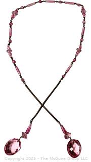 Pink Edwardian Art Deco Cut Glass Drop Lariat Necklace