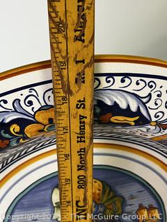 Large Ceramica Nova Deruta Italian Hand Painted Pottery Serving Bowl. 19" diameter.