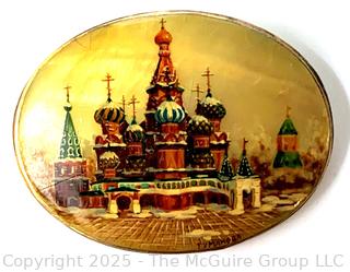 Russian Hand Painted St Basil Basilica Signed Brooch