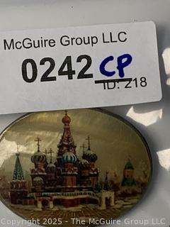 Russian Hand Painted St Basil Basilica Signed Brooch