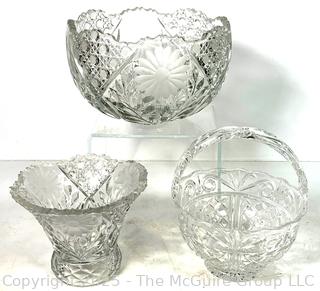 Three (3) Clear Crystal with Cuts Serving Bowls