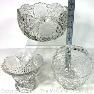 Three (3) Clear Crystal with Cuts Serving Bowls