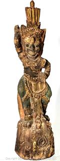 Indo Balinese Carved Wood Goddess Statue.  21" tall