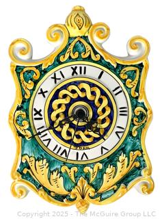 Hand Painted Italian Pottery Wall Clock. 12"