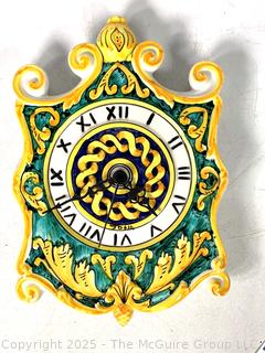 Hand Painted Italian Pottery Wall Clock. 12"