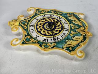 Hand Painted Italian Pottery Wall Clock. 12"