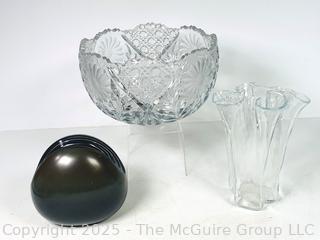 Crystal Bowl, Glass Handkerchief Vase and Rosenthal Studio-Line Vase Designed by Burkhard Vogtherr