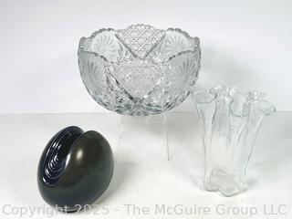 Crystal Bowl, Glass Handkerchief Vase and Rosenthal Studio-Line Vase Designed by Burkhard Vogtherr