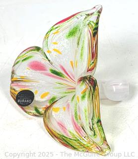 Italian Nuova Cristalleria Arzanais Murano Hand Blown Glass Spiral Stem Flower