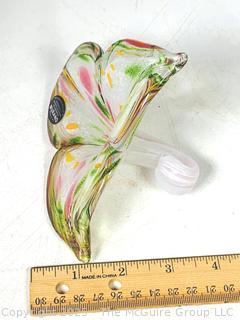 Italian Nuova Cristalleria Arzanais Murano Hand Blown Glass Spiral Stem Flower