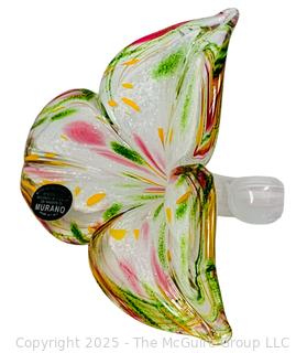 Italian Nuova Cristalleria Arzanais Murano Hand Blown Glass Spiral Stem Flower