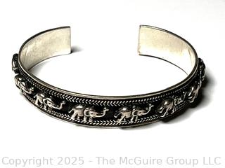 Sterling Silver Cuff Bracelet with Elephant Relief