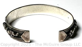 Sterling Silver Cuff Bracelet with Elephant Relief