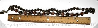 Double Strand Glass and Filigree Metal Bead Necklace