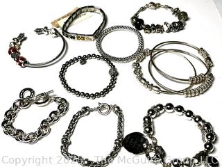 Group of Silver Tone Costumer Jewelry Bracelets