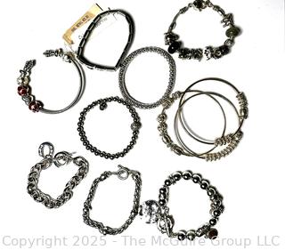 Group of Silver Tone Costumer Jewelry Bracelets