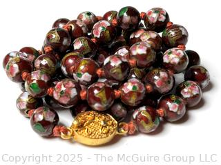 Hand Knotted Red Floral Cloisonne Bead Necklace
