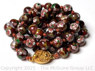 Hand Knotted Red Floral Cloisonne Bead Necklace