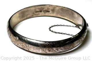 Sterling Silver Bangle Bracelet with Safety Chain