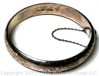 Sterling Silver Bangle Bracelet with Safety Chain