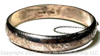 Sterling Silver Bangle Bracelet with Safety Chain