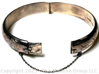 Sterling Silver Bangle Bracelet with Safety Chain