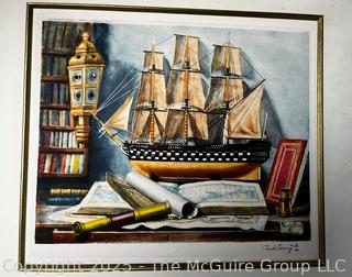 Two (2) Unframed Color Etching of Maritime Table Top Still Life Signed by Artist Charles Cerny.  17" x 15"