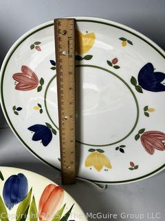 Three (3) Pieces Floral Painted Ceramic Serving Bowls and Platter by Crate & Barrel