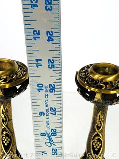 Heavy Brass Openwork Judaica Shabbat Candlesticks 