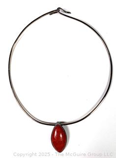 Red Stone Pendant Set in Sterling with Choker Necklace