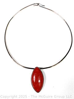 Red Stone Pendant Set in Sterling with Choker Necklace