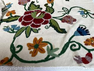 Multicolor Floral Crewel Embroidered Fabric Remnants. 60" x 52"