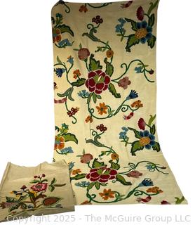 Multicolor Floral Crewel Embroidered Fabric Remnants. 60" x 52"