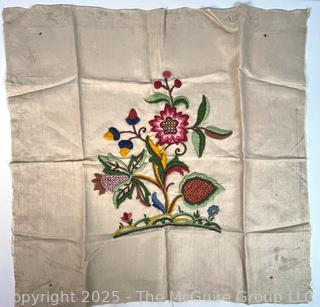Multicolor Floral Crewel Embroidered Fabric Remnants. 60" x 52"