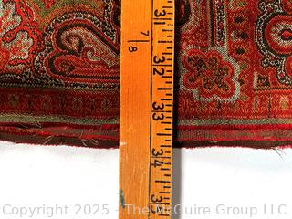 Red Victorian Wool Jacquard Paisley Loomed Shawl. Some damage. Measures 10' x 5'.68" x 68"