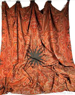 Red Victorian Wool Jacquard Paisley Loomed Shawl. Some damage. Measures 10' x 5'.68" x 68"