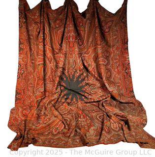 Red Victorian Wool Jacquard Paisley Loomed Shawl. Some damage. Measures 10' x 5'.68" x 68"