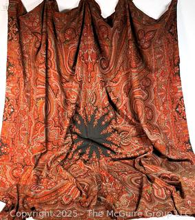 Red Victorian Wool Jacquard Paisley Loomed Shawl. Some damage. Measures 10' x 5'.68" x 68"