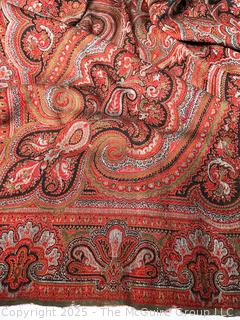 Red Victorian Wool Jacquard Paisley Loomed Shawl. Some damage. Measures 10' x 5'.68" x 68"