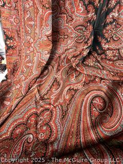 Red Victorian Wool Jacquard Paisley Loomed Shawl. Some damage. Measures 10' x 5'.68" x 68"