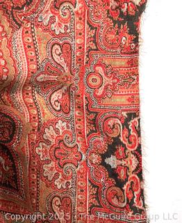 Red Victorian Wool Jacquard Paisley Loomed Shawl. Some damage. Measures 10' x 5'.68" x 68"