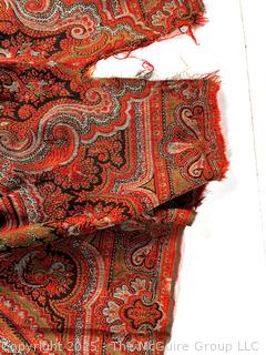 Red Victorian Wool Jacquard Paisley Loomed Shawl. Some damage. Measures 10' x 5'.68" x 68"